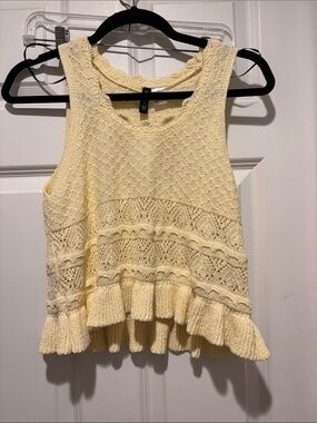 H&M Pale Yellow Crocheted Ruffle-Hem Tank
